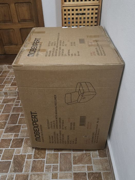 Fotoliu nou Mobexpert cu recliner manual din stofa Louis XL nedesfacut