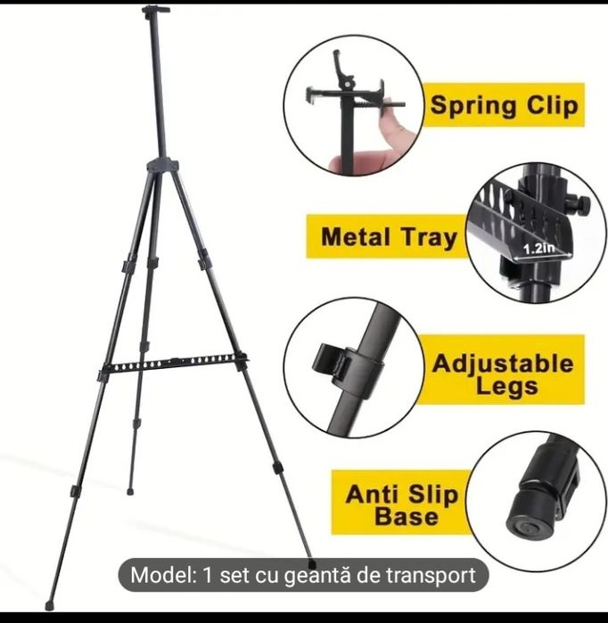 Șevalet din metal pliabil cu geantă de transport