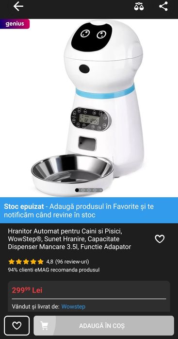 Hranitor Automat pentru Caini si Pisici, WowStep®, Sunet Hranire, Capa