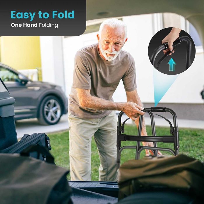 НОВА! Лека сгъваема проходилка с колелца, регулируема и тригер функция