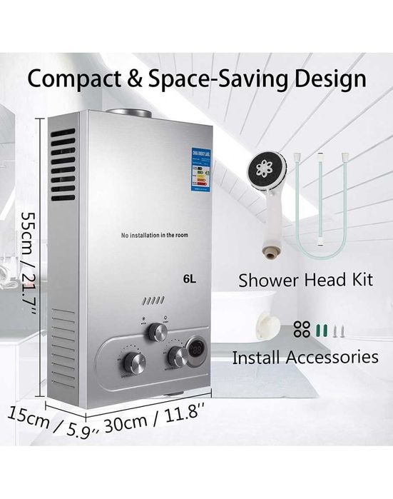 Проточен газов бойлер 12 kw, 6L, 3 волта