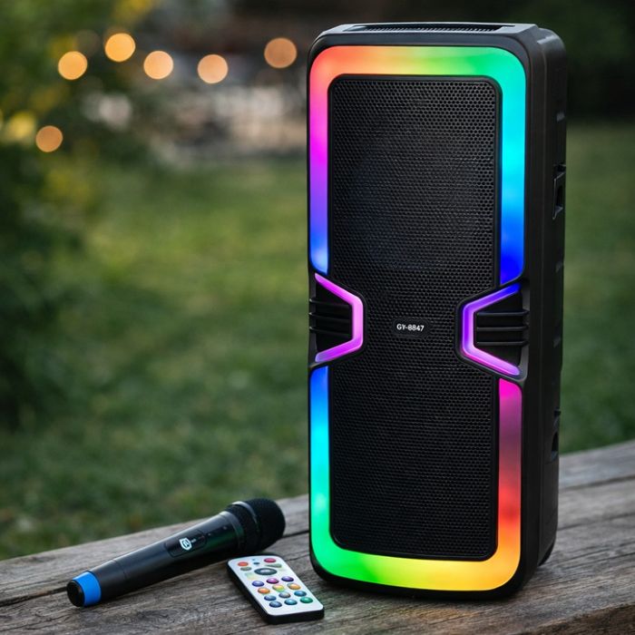 Bluetooth Тонколона , Led осветление, 2 х 8 инча ,Микрофон