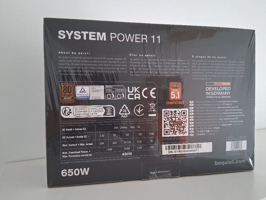 Sursa alimentare PC atx 3.1,pcie 6 Bequiet System Power 11 650w Bronze