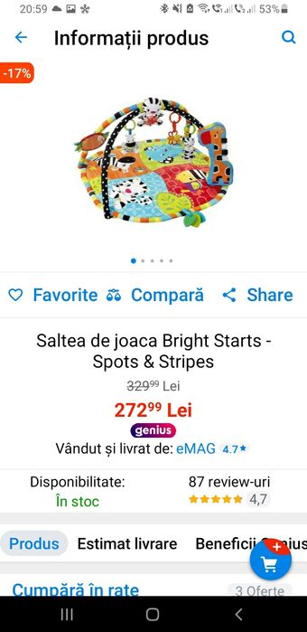 Saltea de joaca Bright Starts - Spots & Stripes in stare foarte buna