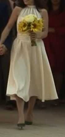 rochie ocazie - midi - tafta mata si voal - culoare ivoire