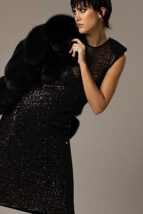 Rochie Nissa din plasa de paiete negru