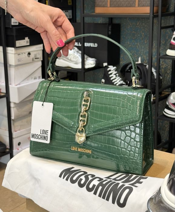 Луксозна дамска чанта Love Moschino Croco Green