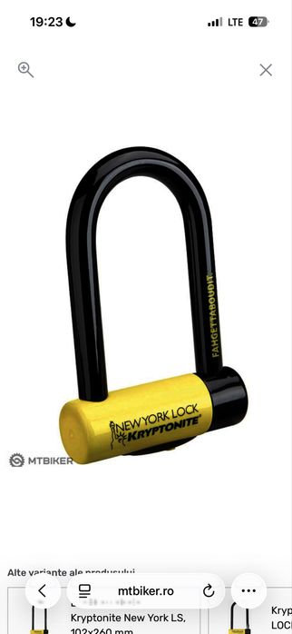 Antifurt Kryptonite New York Mini | Stare excelenta | 2 chei |