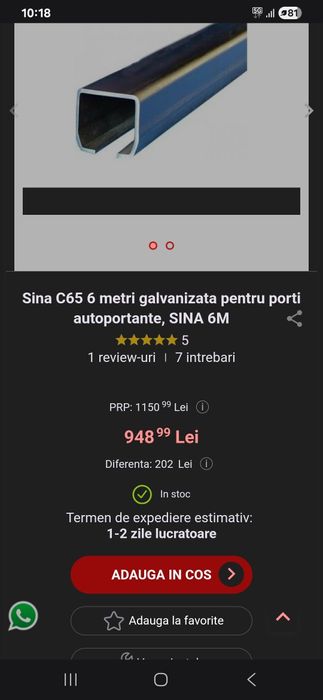 Vând sina galvanizata