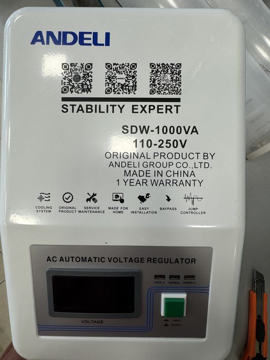 STABILIZATOR napryajeniya ANDELI-SDW-1000 Va QR-Kod bilan Original