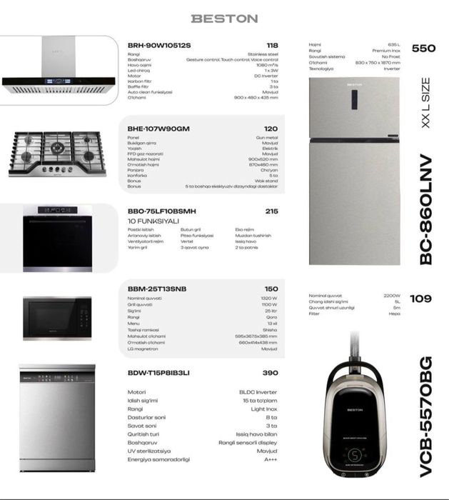 Встроеная техника от компании Beston набор/холодильник/вытяжка/панель
