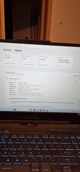 NOU Laptop Gaming ASUS TUF F15 FX507VU – NOU– i7-13620H RTX  4050 16Gb