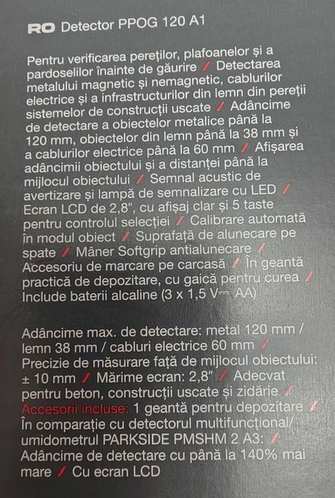 Detector verificare pereti Parkside PPOG 120 A1