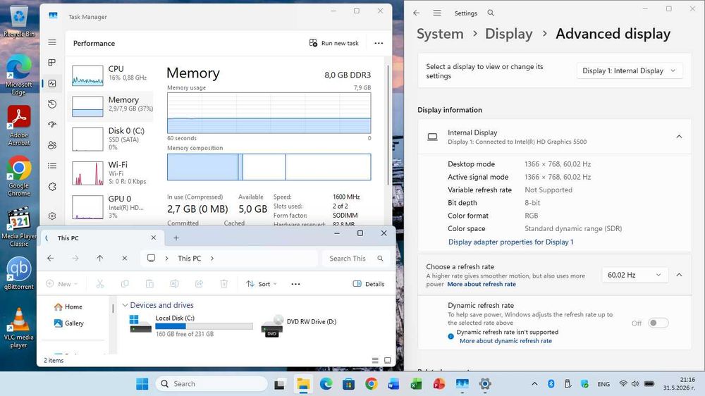 Лаптоп Lenovo ThinkPad E550 15.6 inch | Intel i5-5200U 2x2.70 Ghz | 8GB RAM | 250GB SSD | Windows 11