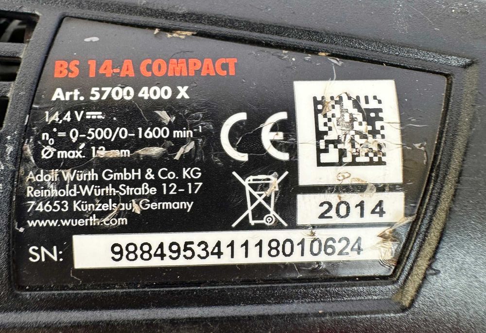 Wurth BS 14-A Compact - Акумулаторен винтоверт 2х14.4V 4.0Ah
