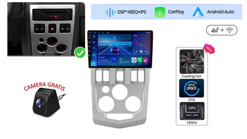 Navigatie android Dacia Logan 1 Ph1 CarPlay AndroidAuto SIM Bluetooth