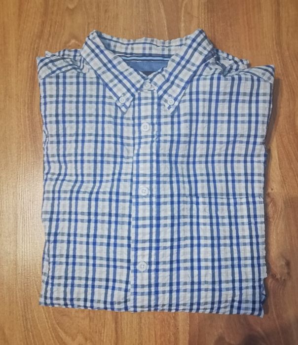Camasa Mark & Spencer (linia Blue Harbour) , bumbac gofrat (ondulat), purtata de trei - patru ori, maneca scurta, carouri, marimea XL
