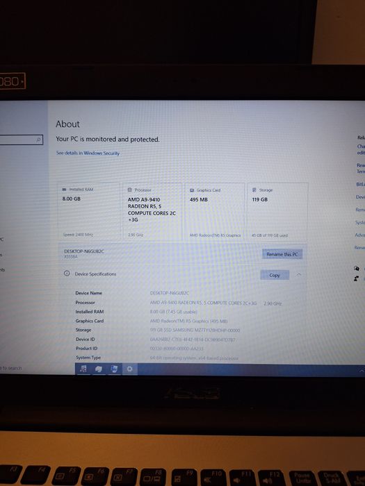Laptop Asus F555B  AMD A9-9410 , 8 GB  , ssd 128 GB  , FullHD 15.6"