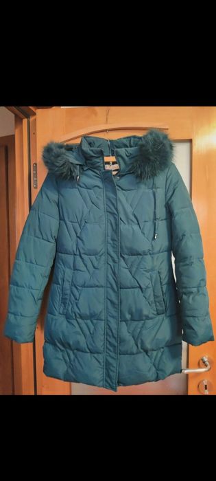 Haina iarna dama / parka verde cu fermoar