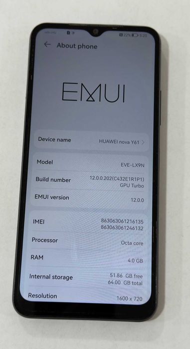 Huawei nova Y61 64GB 4GB RAM