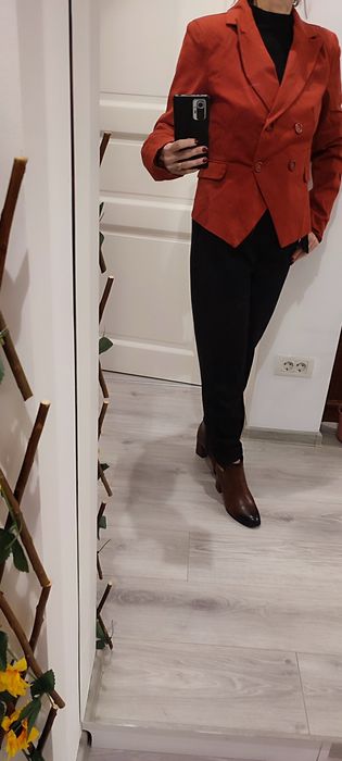 Sacou cărămiziu, cambrat pe talie, marime L, 97% bumbac