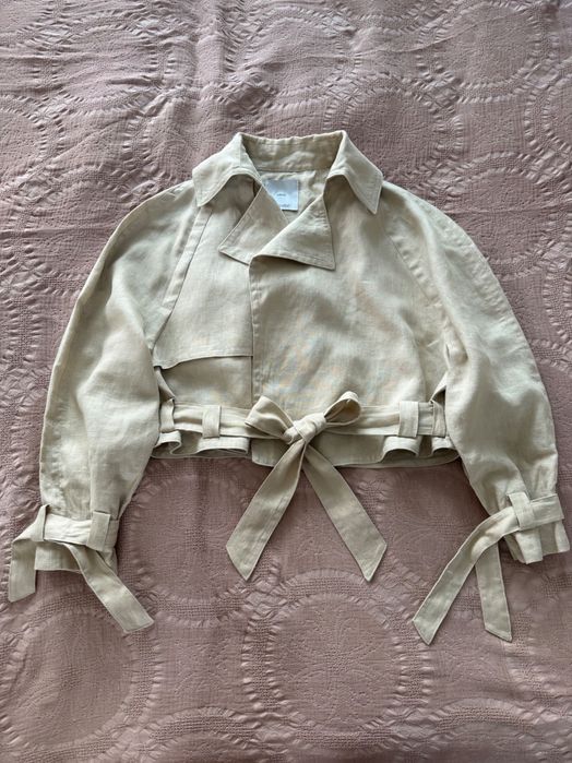 Къс ленен тренч Mango