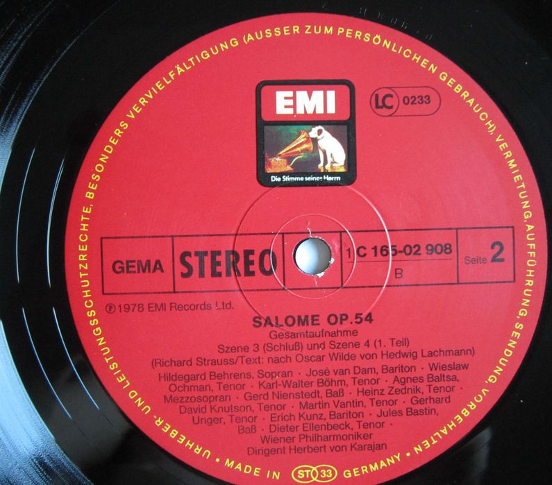 vinil rar Strauss Salome 1978  Karajan  ‎Germany impecabile