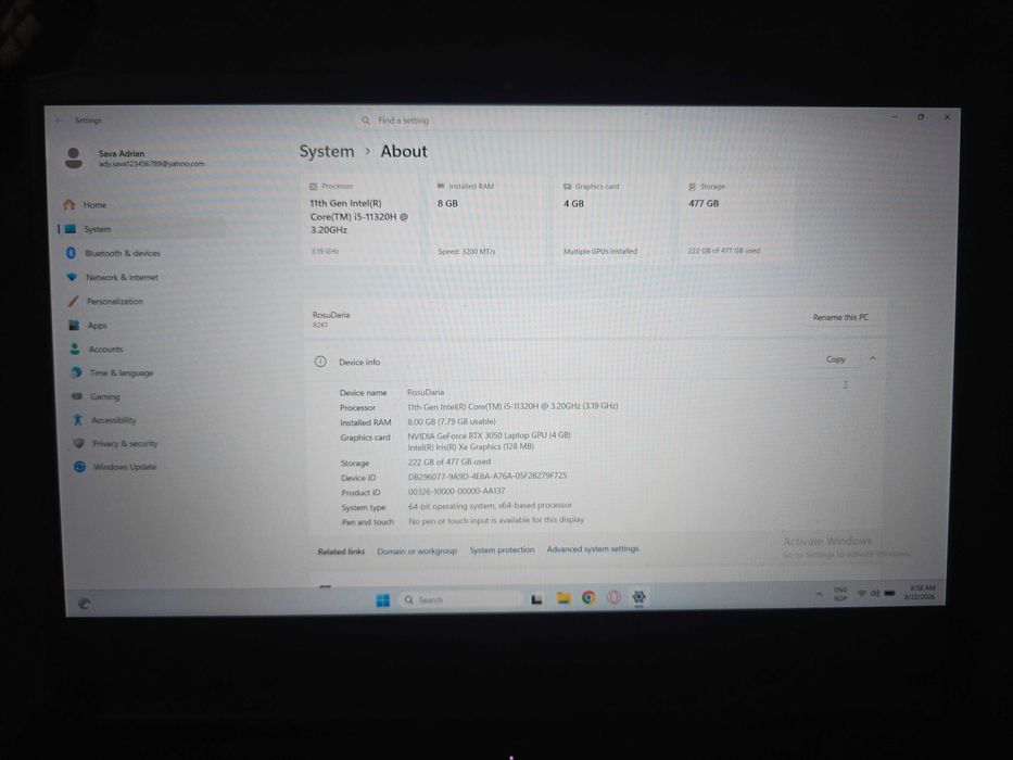 Laptop Lenovo IdeaPad 3 : 8GB Ram, i5, gtx3050