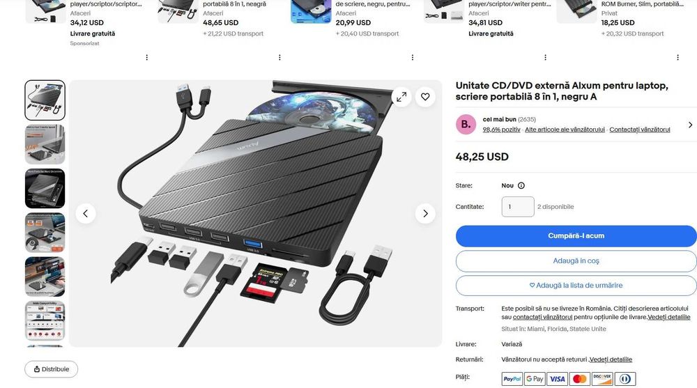 dvd extern nou , sigilat , type c, usb 3.0 , card reader -noi