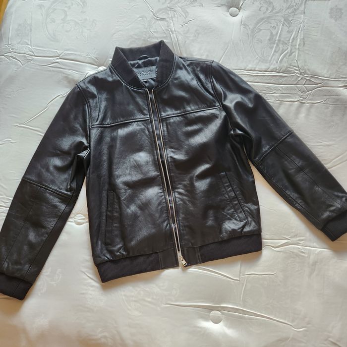 Мъжко кожено яке XL черно бомбър спортно елегантно късо цип джобове естествена кожа на  Bolongaro Trevor.