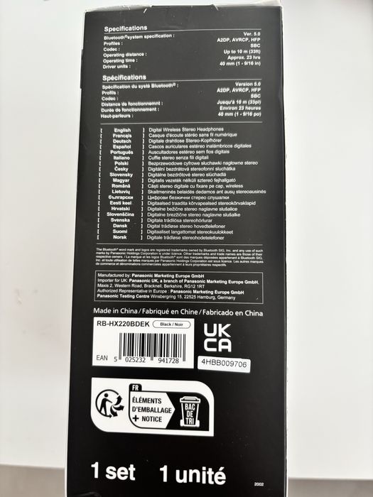 Casti Over the Ear Panasonic RB-HX220BDEK, Bluetooth 5.0,autonomie 23h