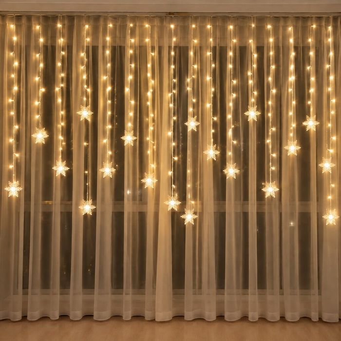 Коледна LED светеща завеса със снежинки 3,2 м