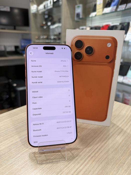 iPhone 17 Pro Max Cosmic Orange 256GB, sanatate baterie 100% - Garantie !!!