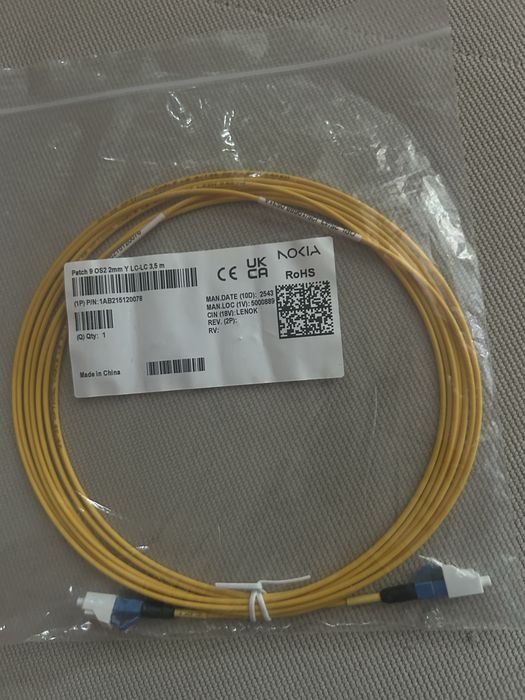 Patch cord fibră optică Nokia LC-LC OS2 Single Mode 3,5 m – Nou