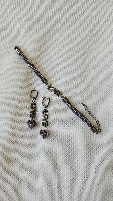 Комплект LOVE: Браслет + Серьги из бисера фиолетовый от ABJ Handmade