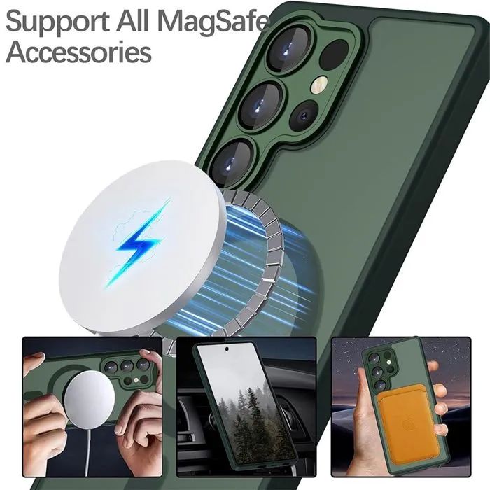 Матов magsafe кейс за samsung galaxy s26 ultra - тъмно зелен - със защ