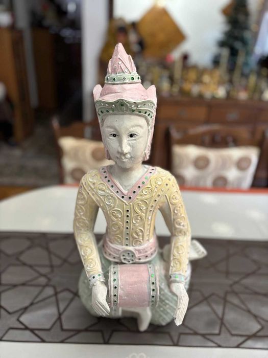 Sculptură în lemn exotic masiv/Buddha Thai/lucrat+pictat manual/52cm.