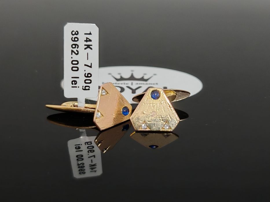 Bijuteria Royal CB : Butoni cămașă cu diamante si safir aur 14K 7,90 g 585