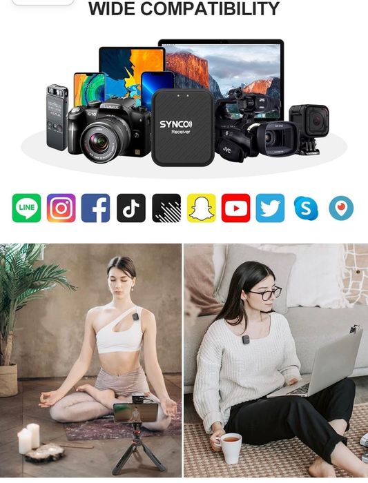 Безжична Микрофонна Система SYNCO. Камера. Брошка. Смартфон.