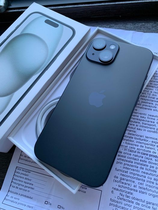 iPhone 15 Nou in cutie Garantie 2 Ani Liber de retea 5G 128 GB Black Matte Negru Mat Poze !