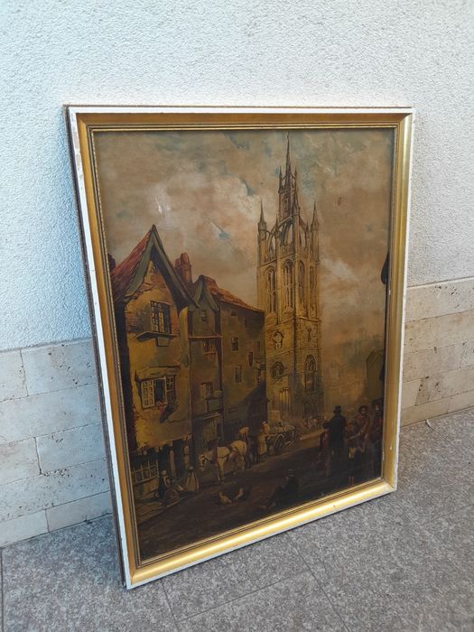 Tablou  , litografie,  rama lemn,  90 cm / 70 cm