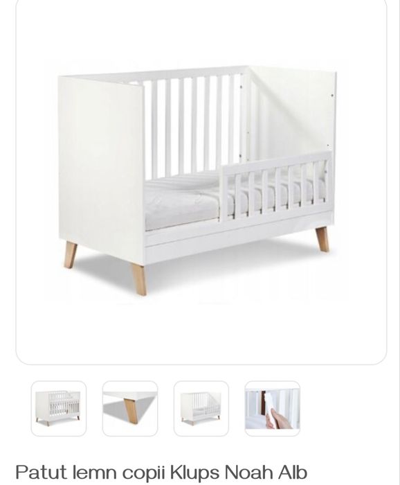 Pat Noah alb + saltea Ikea + husa saltea Ikea