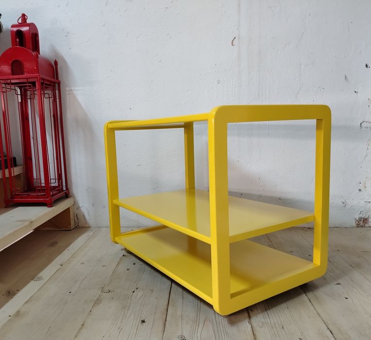 Gheridon vechi din lemn reconditionat, Austria/ Măsuță cu roti