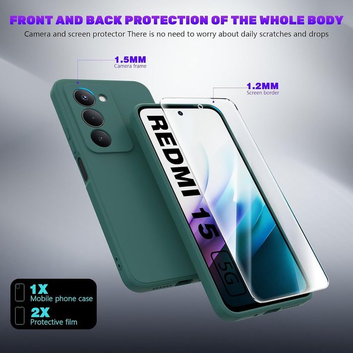 Матов силиконов кейс за xiaomi redmi 15 4g - тъмно зелен