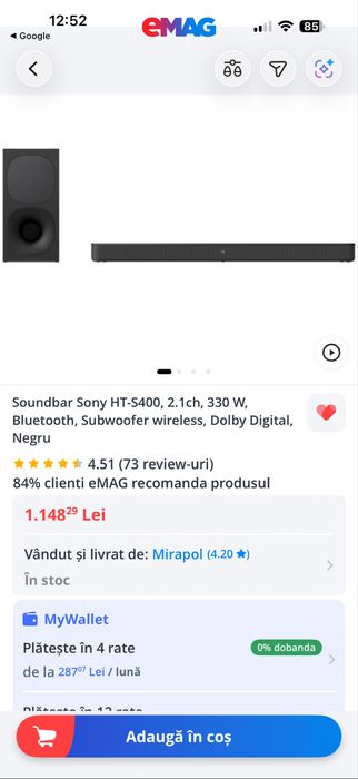 Soundbar wireless sony ht-s 400 super