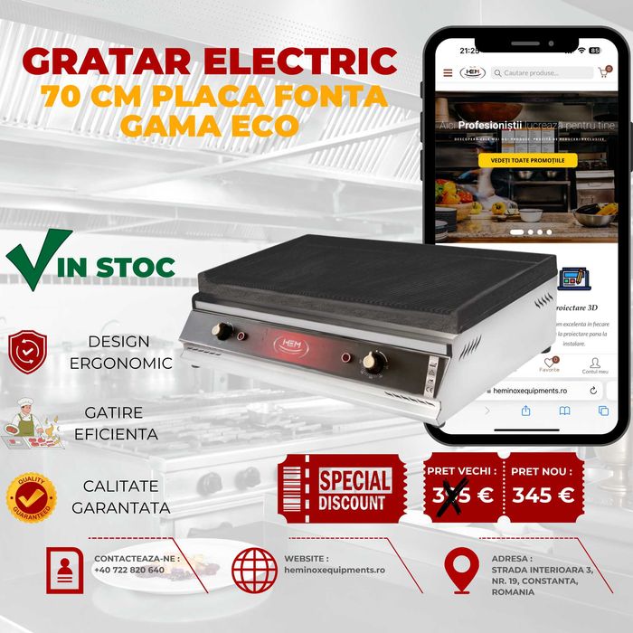 Gratar/Plita Inox Electrica 30 CM,50 CM,70 CM,100 CM DREPT,STRIAT,MIX