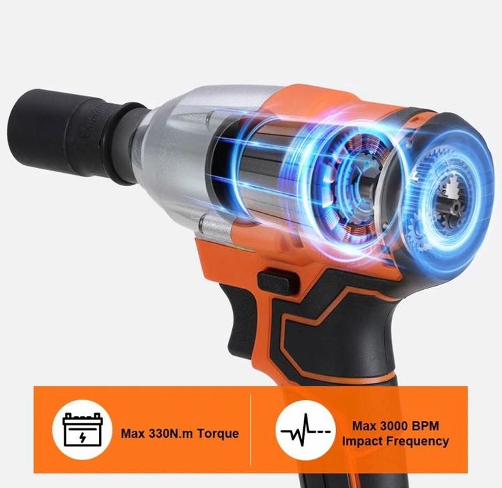 Topshak Безчетков Ударен Гайковерт 330Nm Батерия 3Ah Зарядно Куфар