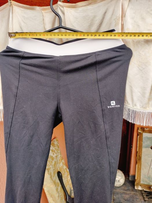 Colanți sport damă Domyos Decathlon – Negri cu detalii albe Fitness și alergare