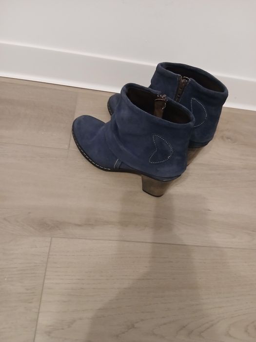 Botine/Ghete damă  piele întoarsă indigo