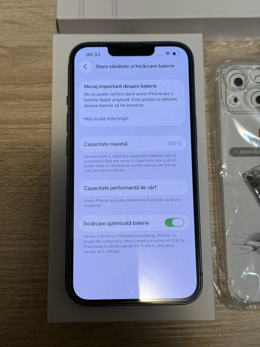 iPhone 13 128GB Blue Baterie Nouă 100% + Încărcător Fast + Husă